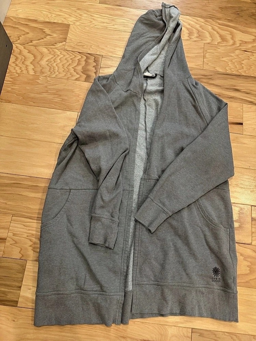 Life is Good Women’s XL Gray Full open front Hoodie Sweatshirt Logo Pockets